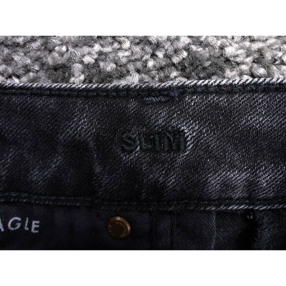 American Eagle Jeans Mens 33x34 Black  Slim Fit Distressed Stretch Denim Preppy - Picture 3 of 15